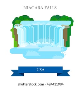 Niagara Falls in United States / Canada. Flat cartoon style historic sight showplace attraction web site vector illustration. World countries vacation travel sightseeing North America USA collection.
