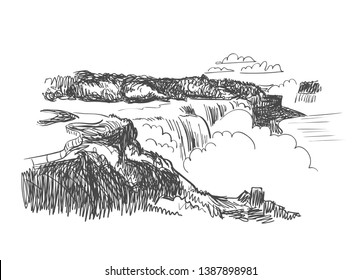 Niagara Falls Vector Sketch Illustration Usa Nature 