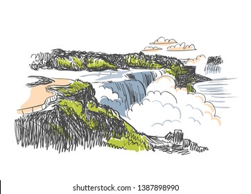 Niagara Falls Vector Sketch Illustration Usa Nature 