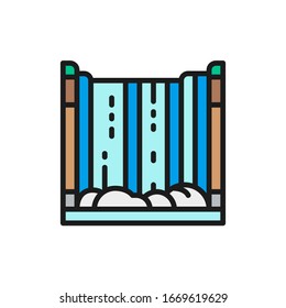 Niagara Falls, waterfall flat color line icon.