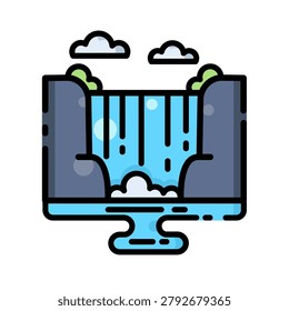 Niagara waterfall icon with hand drawn fill cut style, Canadian famous landmark nature
