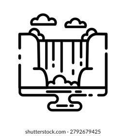 Niagara waterfall icon with hand drawn line art style, Canadian famous landmark nature