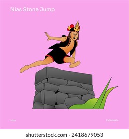 Nias stone jump tradition illustration. Tradition from Nias North Sumatera Indonesia.