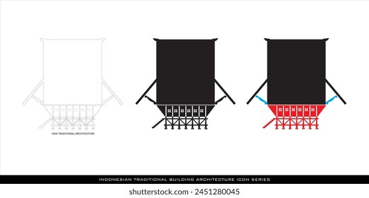 Nias Traditional House Icons, North Sumatra, a series of architectural icons for traditional Indonesian houses