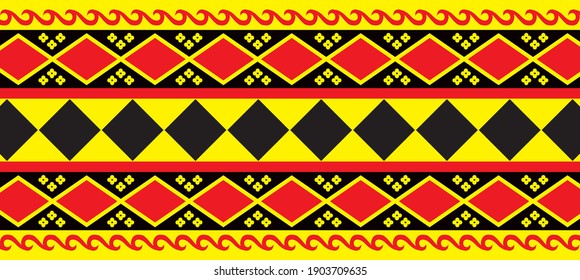 Nias tribal cloth, with distinctive yellow and red patterns