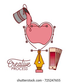 nib design a heart box with paint bucket spilling color for creative process on white background vector illustration