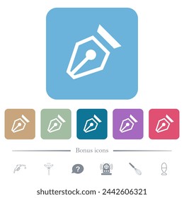 Nib outline white flat icons on color rounded square backgrounds. 6 bonus icons included