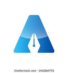 Nib pen in an A letter logo. Pen logo vector for business and company.