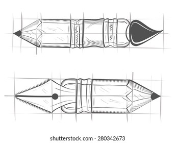 Nib pen pencil, brush - sketch/ Doodle vector illustration.