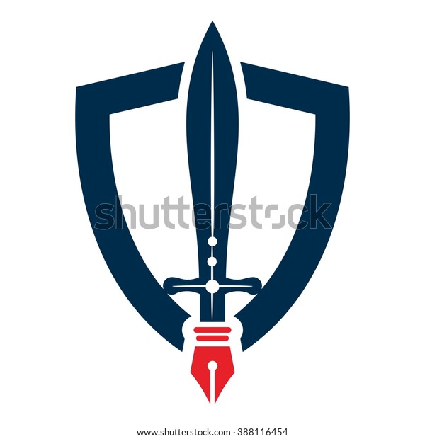 Nib Pen Sword Shield Logo Stock Vector Royalty Free