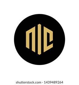 NIC Letter Logo Design, On Black Circle Shape