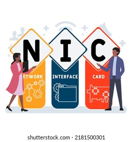 NIC - Network Interface Card  acronym, business concept. word lettering typography design illustration with line icons and ornaments.  Internet web site promotion concept vector layout.