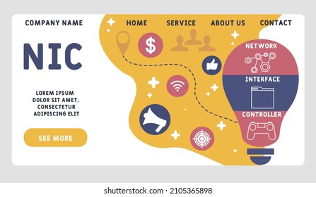 NIC - Network Interface Controller acronym. business concept background.  vector illustration concept with keywords and icons. lettering illustration with icons for web banner, flyer, landing pag