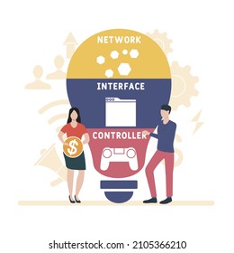 NIC - Network Interface Controller acronym. business concept background.  vector illustration concept with keywords and icons. lettering illustration with icons for web banner, flyer, landing pag