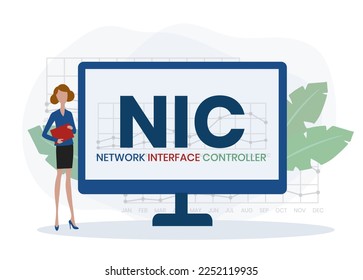 NIC - Network Interface Controller acronym. business concept background. vector illustration concept with keywords and icons. lettering illustration with icons for web banner, flyer, landing page