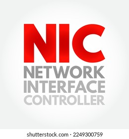 NIC - Network Interface Controller is a computer hardware component that connects a computer to a computer network, acronym text concept background