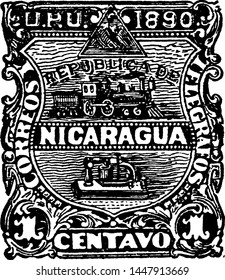 Nicaragua 1 Centavo Stamp in 1890, vintage illustration.