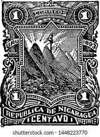 Nicaragua 1 Centavo Stamp in 1893, vintage illustration.