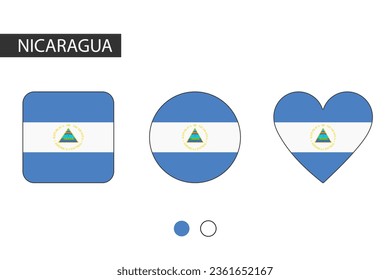 Nicaragua 3 shapes (square, circle, heart) with city flag. Isolated on white background.