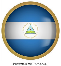 Nicaragua 3D-Flag-Button-Symbol mit goldenem Rahmen
