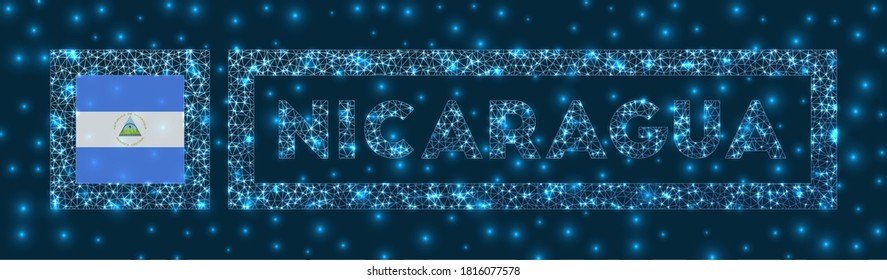 Nicaragua badge. Flag of Nicaragua in glowing network geometric style. Attractive vector illustration.