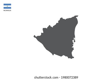 Mapa de la sombra negra de Nicaragua aislado en el fondo blanco con la bandera del icono de Nicaragua en la esquina izquierda.