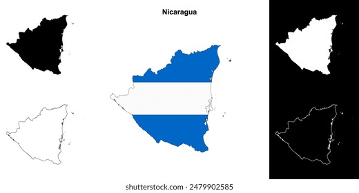 Nicaragua blank outline map set