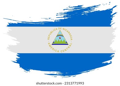 Fondo vectorial de la bandera de pincel de Nicaragua. Cartel pintado a mano de estilo grunge de Nicaragua.
