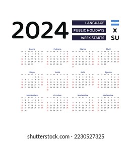 Nicaragua Calendar 2024. Week starts from Sunday. Vector graphic design. Spanish language.