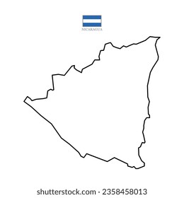 Nicaragua contour vector map with flag in color. Background map eps 10