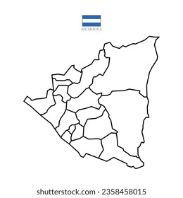 Nicaragua contour vector map with state, flag in color. Background map eps 10