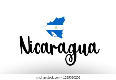 Nicaragua country big text with flag inside map suitable for a logo icon design