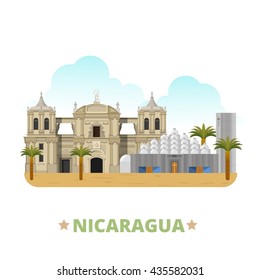 Nicaragua country design template. Flat cartoon style historic sight showplace web site vector illustration. World vacation travel sightseeing North America collection. Leon Cathedral New Cathedral.