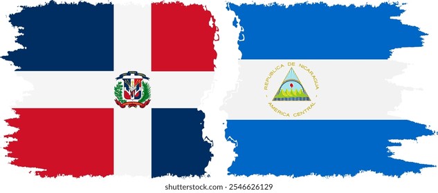 Nicaragua and Dominican Republic grunge flags connection, vector