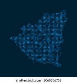 Nicaragua dotted glowing map. Shape of the country with blue bright bulbs. Vector illustration.