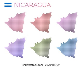 Nicaragua dotted map set. Map of Nicaragua in dotted style. Borders of the country filled with beautiful smooth gradient circles. Awesome vector illustration.
