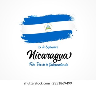 Nicaragua Feliz Dia de la Independencia lettering and grunge flag. Translation - September 15, Nicaragua, Happy Independence day. Vector illustration