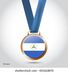 Nicaragua Flag in Bronze Medal. Vector Illustration. RIO Olympic Game Bronze Medal. Vector Illustration