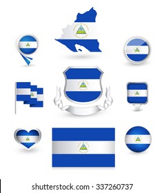 Nicaragua Flag Collection. Vector icon set.