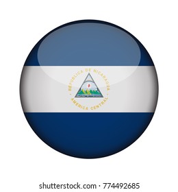 nicaragua Flag in glossy round button of icon. nicaragua emblem isolated on white background. National concept sign. Independence Day. Vector illustration.