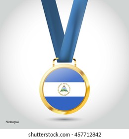 Nicaragua Flag in gold Medal. Vector Illustration. RIO Olympic Game gold Medal. Vector Illustration