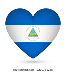 Nicaragua flag in heart shape. Vector illustration.