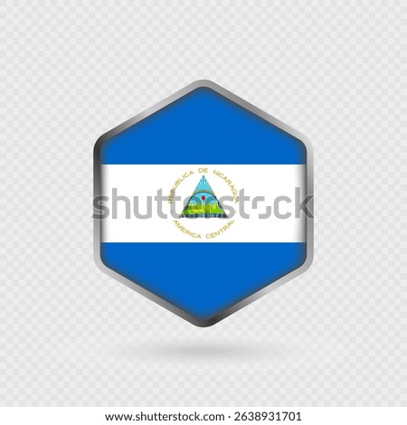 Nicaragua Flag Icon in Hexagon Shape.