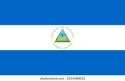 Nicaragua flag in official colors, dimensions and aspect ratio. Vector flag symbolizing national pride, identity, heritage, patriotism and authority