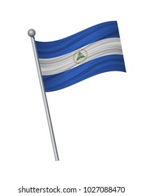 Nicaragua flag on the flagpole. Official colors and proportion correctly. waving of Nicaragua flag on flagpole, vector illustration isolate on white background.