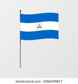 Nicaragua flag on flagpole. Vector illustration.