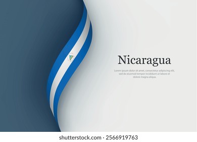 Nicaragua flag on Waving ribbon. Template for independence day