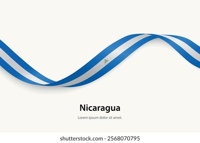 Nicaragua flag on Waving ribbon. Template for independence day