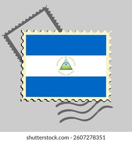 Nicaragua flag postage stamp. Isolated vector illustration on grey post stamp background