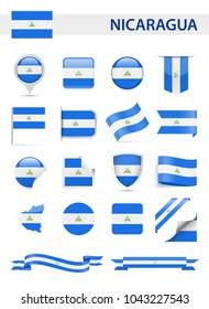 Nicaragua Flag Set - Vector Illustration